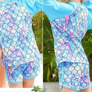 Colorful Mermaid Scale Kids Rashguard Set